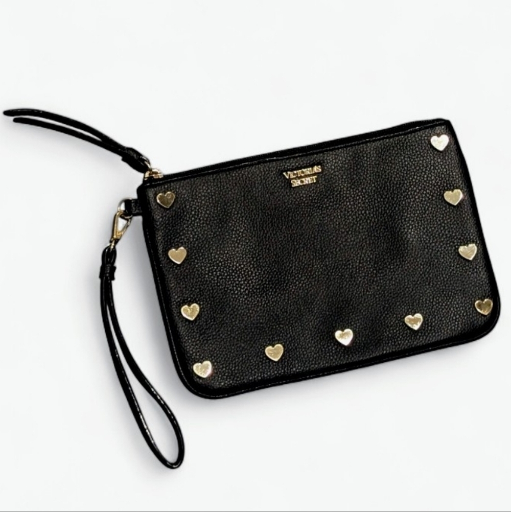 Victoria's Secret Wristlet Clutch with Gold Heart Details